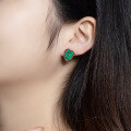 wholesale S925 Silver Plated 10K Gold Monstera Leaf Earrings with Malachite Ins Style Wholesale Earrings for Women-0-3