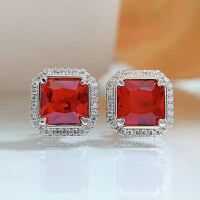 wholesale S925 Sterling Silver Zhuo Zhifan Jewelry New 1ct Pigeon Blood Red Ear Studs High Carbon Diamond European and American Retro 7*7 Earrings-E144 Pigeon Blood Red Earrings 925 Silver