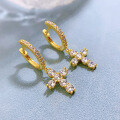 wholesale Metal material, high-end diamond-encrusted cross earrings for women, lightweight luxury style, elegant and minimalist earrings, new collection-0-1