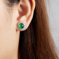 wholesale 925 Sterling Silver Round Women's Simple Fashion Luxury High-end Elegant Exquisite Stud Earrings with Diamond and Chalcedony-0-3