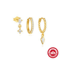 wholesale S925 Sterling Silver Turquoise Inlaid Diamond Marquise Ear Hoops-3-piece set, gold#4&gt;925 silver