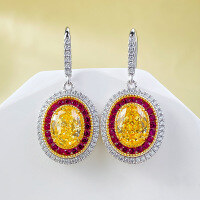 wholesale Metal Material: 925 Silver Mu Jing Jewelry7*9-E499 Yellow Diamond 925 Silver