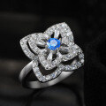 wholesale S925 Sterling Silver Cloud-Pull Jewelry Rotating Flower Ring with 5A White Zircon and Blue High-Carbon Diamond-0-2