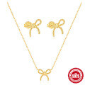 wholesale 925 Sterling Silver Twist Bow Tie Necklace and Earring Set, Ins Design, Commuter Chic-0-0