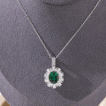 wholesale Platinum New High-End Jewelry Lab-Created Emerald 3-Carat Oval Matching Ring, Necklace and Earrings Set-0-5