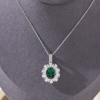 wholesale Platinum New High-End Jewelry Lab-Created Emerald 3-Carat Oval Matching Ring, Necklace and Earrings Set-Necklace (3ct) 925 silver