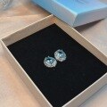 wholesale Sterling Silver Cross-border European and American Aquamarine Stud Earrings for Women, High-end Feel, Full Diamond Inlay, Niche Design, Simple and Elegant, Egg-shaped Ear Accessories-0-0
