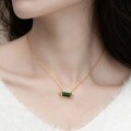 wholesale S925 sterling silver gold-plated minimalist geometric malachite and diamond-embedded necklace, fashionable and unique, available for dropshipping-0-1