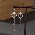 wholesale S925 Sterling Silver Fashion Women's Earrings Korean Elegant Star Square Tassel Ear Drop TEMU New Accessories-0-2