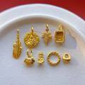 wholesale Gold-plated 925 ancient silver accessories: gold nugget, feather, Yellow Jambhala, Zhacilamo, maple leaf pendant, small Buddha spacer beads for DIY-0-2