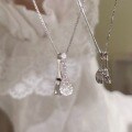 wholesale S925 Sterling Silver Spoon and Fork Necklace for Women, Korean Style Creative and Unique Small Design with Full Zircon Collarbone Chain Gift for Best Friends-0-0