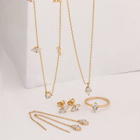 wholesale S925 silver plated with 14K gold, Japanese minimalist style marquise-shaped white zircon necklace and earrings set from Dunli Jewelry Factory-White zircon necklace 925 silver