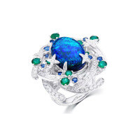 wholesale Gold Plated 925 Silver Ring with High Carbon Diamond, Xiejia Imitation Opal, Universe Star Series, Niche Exquisite Jewelry for Women-Black Opal  130 catties or less US size 8 (Hong Kong size 16-17 EU size 57) Ring length approximately 57mm