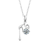 S925 Sterling Silver Moissanite Zodiac Necklace for Women-Aquarius January 20 - February 18 (white gold)  1-carat moissanite
