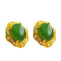 wholesale Gold-Plated 925 Silver with Zircon and Natural Hetian Jasper Inlaid Egg-Surface Jade Earrings-0-4