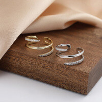 wholesale Metal: 925 Silver Plated 14k Gold Cloud Pull New Product Fashion Minimalist Adjustable Open Ring for Women, Light Luxury Advanced Sense-925 silver 14K gold opening adjustable 1.91g