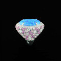 wholesale 925 Silver Gold-Plated Ring with High-Carbon Diamond, Imitation Opal, Blue-Green Dreamy Starry Sky, Retro and Versatile Women's Ring-0-3