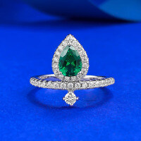 wholesale S925 Silver New Style 1 Carat Emerald Solitaire Simple and Versatile Elegant Engagement Ring for Women-R196 Emerald Ring>Size 5