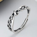 wholesale S925 Sterling Silver Mixed Weave Twisted Line Geometric Irregular Ring Minimalist Retro Niche Index Finger Ring-0-2