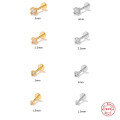 wholesale S925 Sterling Silver Ins Simple Four-Prong Diamond Studded Flat Head Threaded Cartilage Ear Piercing-0-0
