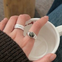 wholesale S925 Sterling Silver Pebble Open Ring for Women, Fashionable Minimalist Style, Versatile Korean Elegance-Texture style (opening adjustable)