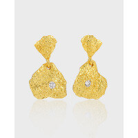 wholesale S925 Sterling Silver Small and Chic, Personalized, High-End Lava Tin Foil Textured Geometric Irregular Diamond-Inlaid Stud Earrings for Women-Platinum [with sterling silver ear plugs] &gt; 925 silver