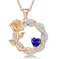 wholesale S925 Sterling Silver Cross-Border Heart Rose Flower Necklace for Women with High-End Sapphire, Emerald, and Ruby Pendant-0-12