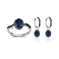 wholesale S925 Sterling Silver Cross-Border Designer Natural Crystal Sapphire Jewelry Set with Ring and Earrings, Small and Niche-0-4