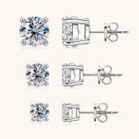 wholesale S925 Sterling Silver Classic Four-Prong Moissanite Stud Earrings for Women, Cross-Border E-Commerce Bestseller with High-End Design-White 0.5 carat + 0.5 carat  925 silver