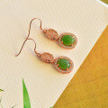 wholesale 925 sterling silver rose gold-plated inlaid with Hetian jade earrings, elegant jade earrings with certificate, natural jadeite earrings for women-0-5