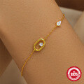 wholesale S925 Sterling Silver oval geometric zircon inlaid bracelet with Korean minimalist design and elegant charm-0-0