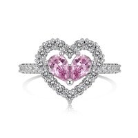 wholesale S925 Sterling Silver Exquisite and High-End Pink Heart Zirconia Design Women's Ring, Versatile and Stylish European Style Band-Platinum Pink Diamond DY121054-SW-BF>6