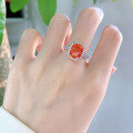 wholesale S925 Silver Women's Ring with New Padparadscha Color 8*10 High Carbon Diamond, Extravagantly Set-0-2