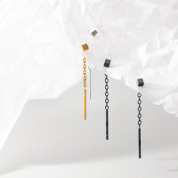 wholesale S925 Sterling Silver Minimalist Geometric Square Wire Earrings with Brushed Finish G9626-S925 silver pair black 925 silver