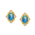 wholesale S925 Sterling Silver Japanese Light Luxury Blue Green Quartz Vintage Earrings for Women, Hypoallergenic, Palace Style-0-0