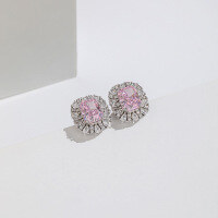 wholesale S925 Sterling Silver Icy Cut High-Carbon Diamond Earrings for Women, Luxury Style Pink Diamond Earrings-Pink Diamond Earrings 925 Silver
