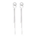 wholesale S925 Sterling Silver Korean-style Minimalist Design Double Hoop Circle Inlaid Diamond Elegant Goddess Tassel Long Earrings-0-4