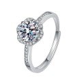 Sterling Silver Moissanite Ring, 1 Carat, Adjustable, Rhodium-Plated, Simplified Style, Live-Streaming Supply-0-3