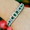 wholesale Gold-plated 925 Silver Bracelet with High-Carbon Drilled Muzo Green Emerald Cut Art Deco Vintage Women's Chain-0-2