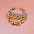 wholesale Gold-plated bamboo name earrings in dual-tone heart shape, fashionable and versatile for cross-border hot sales-0-2