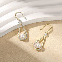 S925 Sterling Silver Natural Freshwater Pearl Teardrop Earrings, Wholesale-Teardrop Pearl Earrings [K Gold]  925 Silver