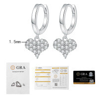 925 Sterling Silver Moissanite Heart Earrings, Trendy and Sweet-51-point moissanite, white gold  925 silver