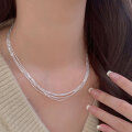 wholesale S925 Sterling Silver Multi-Layer Stacking Chain Necklace for Women, Korean High-Fashion Spring and Summer New Simple and Minimalist Plain Chain-0-2