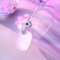 wholesale S925 Sterling Silver Icy White Chalcedony Auspicious Cloud Pendant Necklace for Women, Vintage Chinese Style Elegant Collarbone Chain-0-5