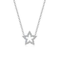 Sterling Silver Hollow-Out Wish Star Moon Necklace, Non-Fading Moissanite, Ins Style.-N16041 Moissanite 1.5mm*20 beads