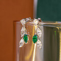 wholesale S925 silver new small fresh 45*9mm marquise leaf earrings with lab-grown emerald ear studs-0-2