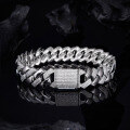 wholesale S925 Sterling Silver Plated Moissanite 14MM Wide Fashion Hip Hop Cuban Men's Bracelet Cross-Border TK Live Factory Direct-0-5