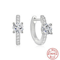 wholesale S925 Sterling Silver Classic Four-Prong Single Diamond Ear Hoops, Hot-Selling Cross-Border Luxury Earrings for Women-Gold 925 silver