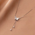 wholesale S925 silver butterfly tassel necklace for women with white mother-of-pearl-0-0
