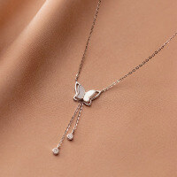 wholesale S925 silver butterfly tassel necklace for women with white mother-of-pearl-S925 Silver Necklace 925 Silver